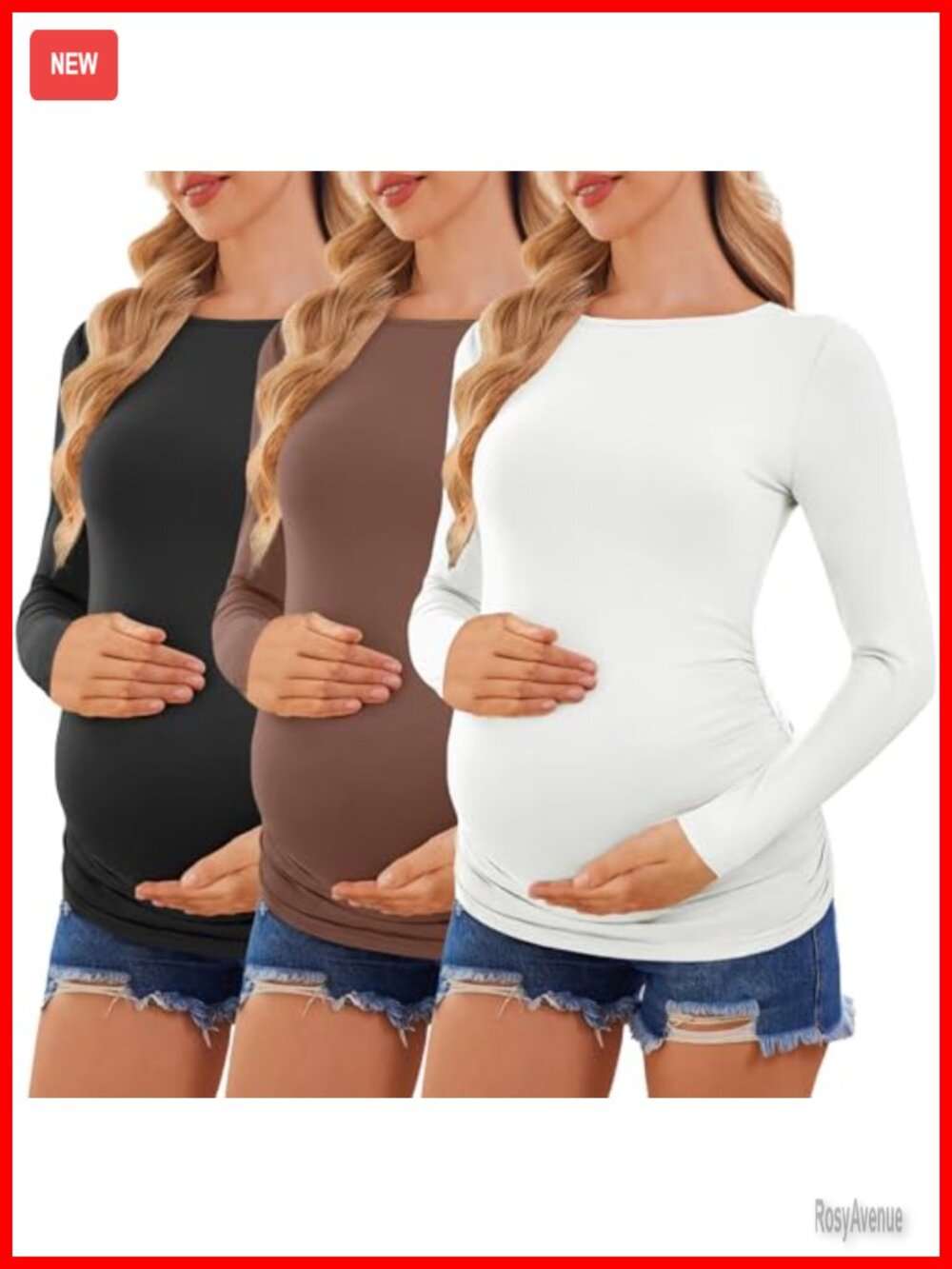 Maternity Boat Neck Long Sleeve Tunic Tees 3 Pack Pregnancy Tops